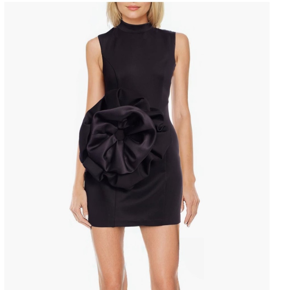 Jewel Badgley Mischka Black Asymmetrical Ruched Mini Dress